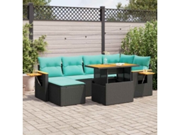 Vidaxl 7 Pcs Conj. Sofás Jardim C/ Almofadões Vime Pe/acácia Castanho