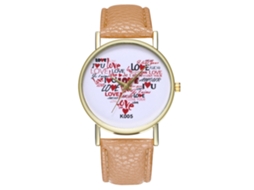 Reloj De Cuarzo De Moda Con Correa De Cuero Pu Dial Redondo Para Parejas (beige)