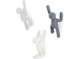 Ganchos Buddy Cabide De Parede Decorativo, Conjunto De 3, Cinza Variado