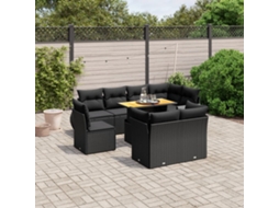 9 Pcs Conjunto De Sofás P/ Jardim C/ Almofadões Vime Pe Preto Dkd Home Decor