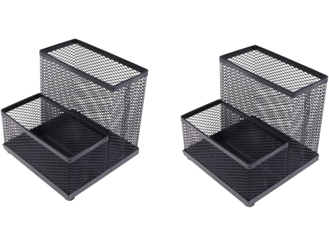 Conjunto De 2-organizadores Mesa Multifuncionais Canetas, Porta Canetas De Metal Preto