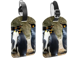 Conjunto De 2 Etiquetas Bagagem Em Imitação Couro Proteção Privacidade Design Pinguim