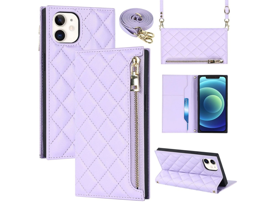 Capa Quedas Pega Para Iphone 12 Pro Pele Sintética Roxo