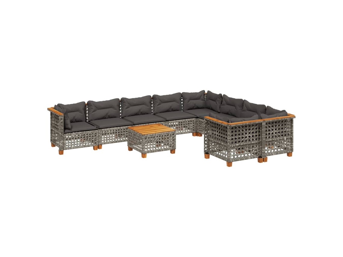 Maison Exclusive - 10 Pcs Conjunto Sofás De Jardim C/ Almofadões Vime Pe Cinzento