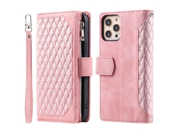 Capa Pega Para Iphone 12 Pele Sintética Rosa