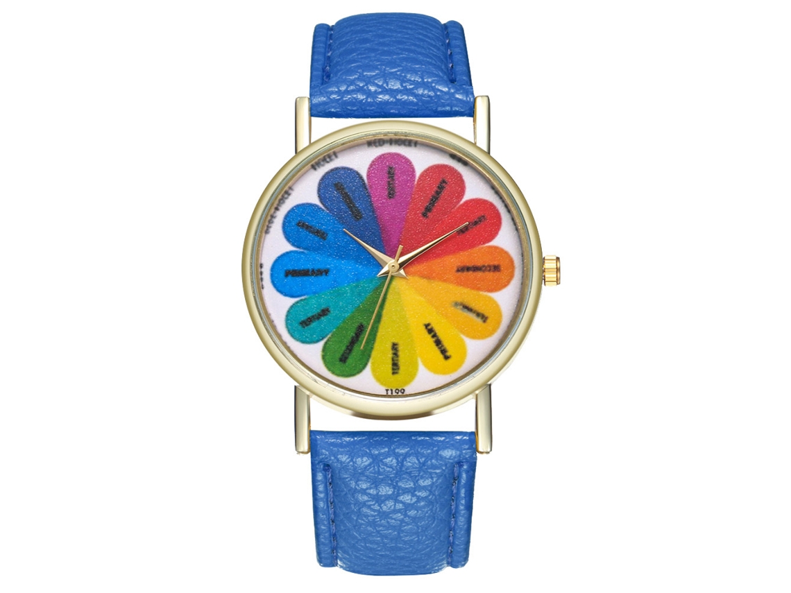 Relógio feminino casual de quartzo com pulseira de couro PU azul royal