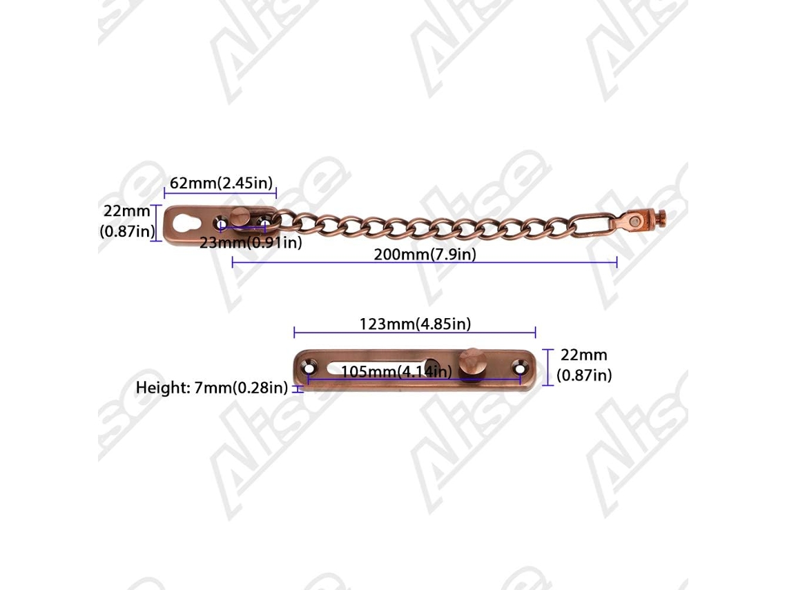 Grade De Segurança Para Porta Com Corrente E Trava Pressão Antifurto Mola, Acabamento Em Aço Inoxidável Bronze Avermelhado