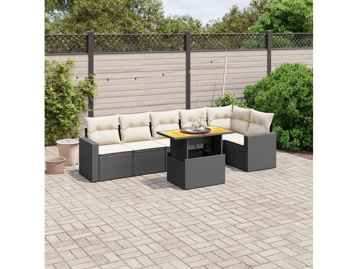 Vidaxl 7 Pcs Conjunto De Sofás P/ Jardim C/ Almofadões Vime Pe Preto