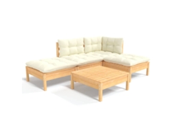 Conjunto de 5 Lounge Jardim com Almofadões Cor Creme Pinho MAISON EXCLUSIVE