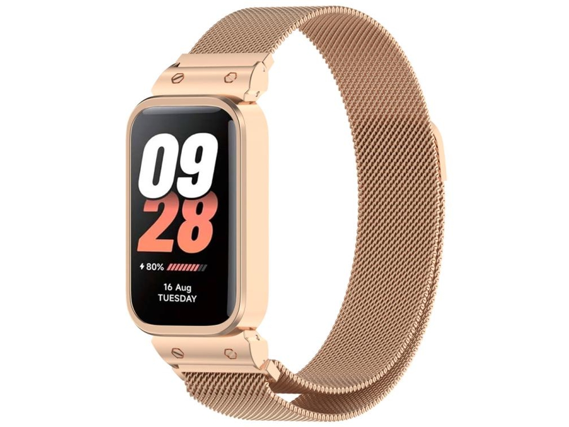 Bracelete para Redmi Band 2 / Xiaomi Smart Band 8 Milan Magnética com Moldura Ouro Rosa XIAOMOYU