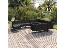 Vidaxl 11 Pcs Conjunto Lounge De Jardim C/ Almofadões Vime Pe Preto
