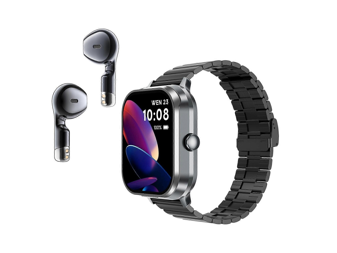 Fones de ouvido Bluetooth D8 Pro 2 em 1 TWS com monitoramento de saúde, chamadas Bluetooth, relógio inteligente com cinto de aço para bicicleta elétrica Ly