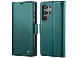 Capa Para Samsung Galaxy S23 Ultra 5g Borboleta Fivela Litchi Textura De Telefone De Couro Rfid Antirroubo Azul Perolado