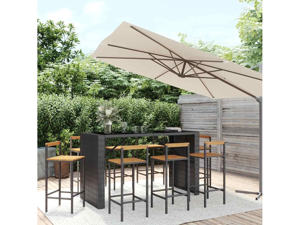 Vidaxl 9 Pcs Conjunto De Bar P/ Jardim Vime Pe/acácia Maciça Preto