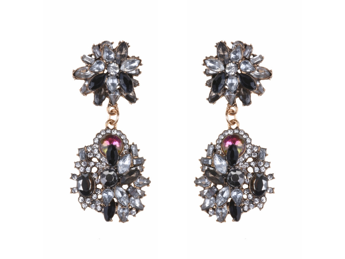 Brincos Pendentes Luxuosos Com Strass Florais