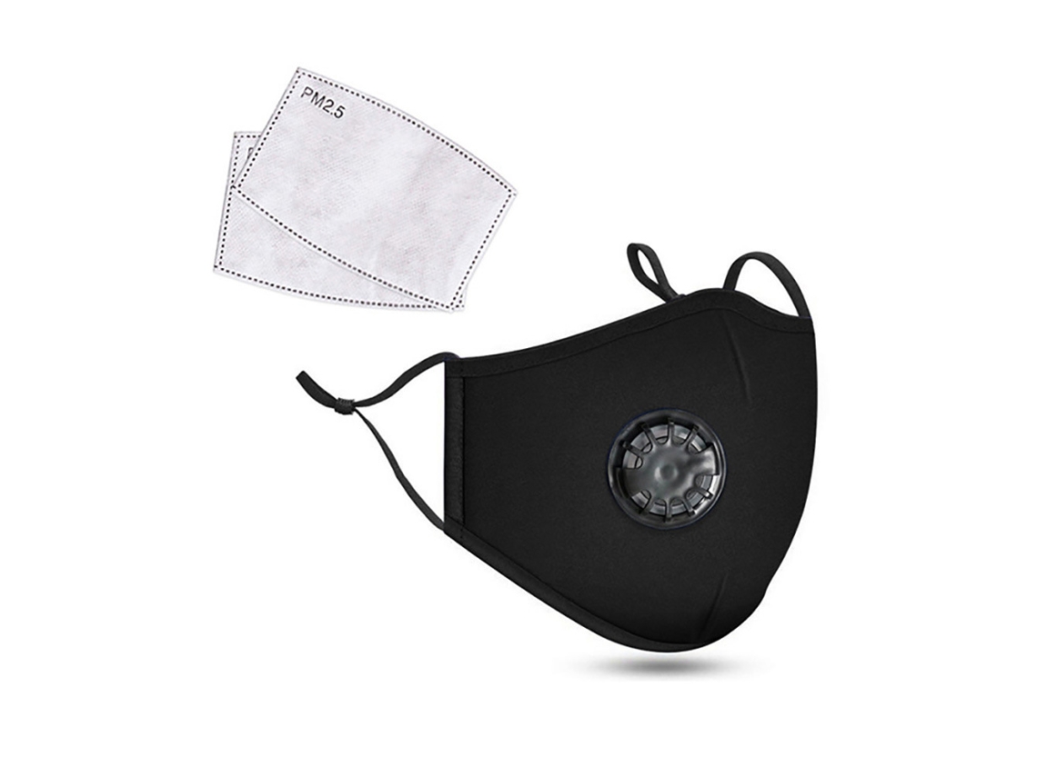 HEXINYIGJLY Máscara Facial em Puro Algodão Lavável Reutilizável com Filtro e Válvula de Respiração Preto