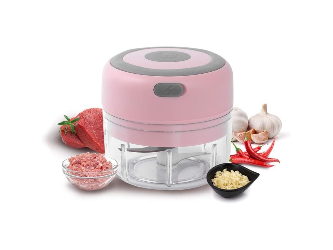 Mini picador de alho elétrico Rebe 100ml, triturador de carne, legumes, frutas, cebola e alho (rosa)