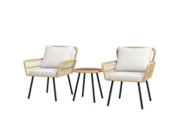 Conjunto de Mesa e Poltronas para Jardim Exterior Jogo de 3 Peças de Vime com 2 Poltronas 1 Mesa para Terraço Natural ZENCORE SERVICES