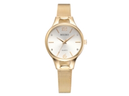 Relógio de Pulso Feminino de Quartzo com Pulseira de Malha Elegante Ouro+branco