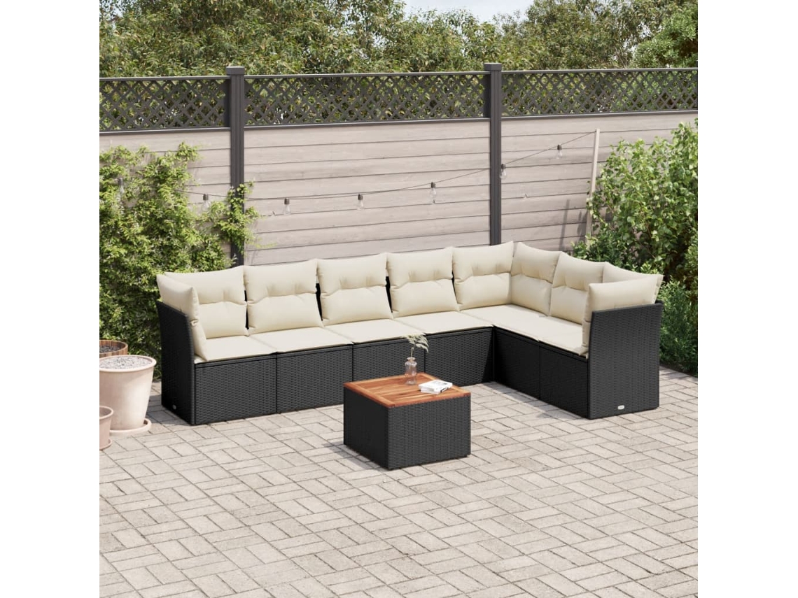 Vidaxl 8 Pcs Conjunto Sofás De Jardim Com Almofadões Vime Pe Preto