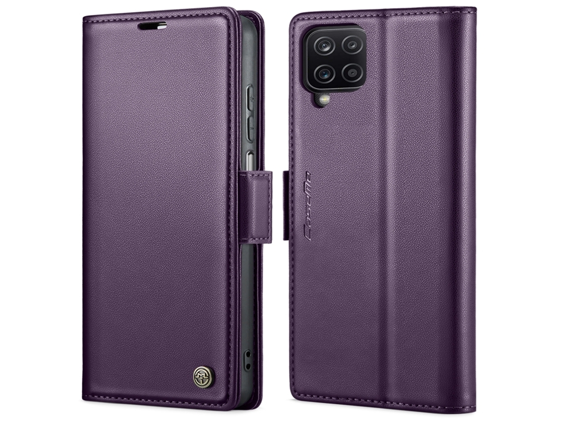 Capa Para Samsung Galaxy A12 5g Borboleta Fivela Litchi Textura De Telefone De Couro Rfid Antirroubo Roxo Perolado