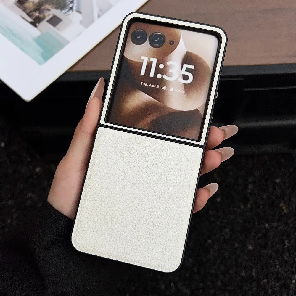 (branco, Razr 60 Ultra) Capa De Celular Flip Premium Em Couro Pu Com Textura De Lichia, Para Uso Profissional, Com Proteção Contra Impactos.