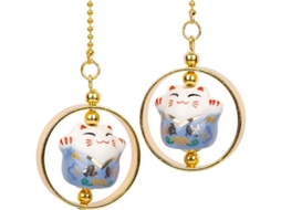 Amuleto de Carro de Gato Bonito com Sorte Figura de Porcelana Pendente Amarelo e Roxo