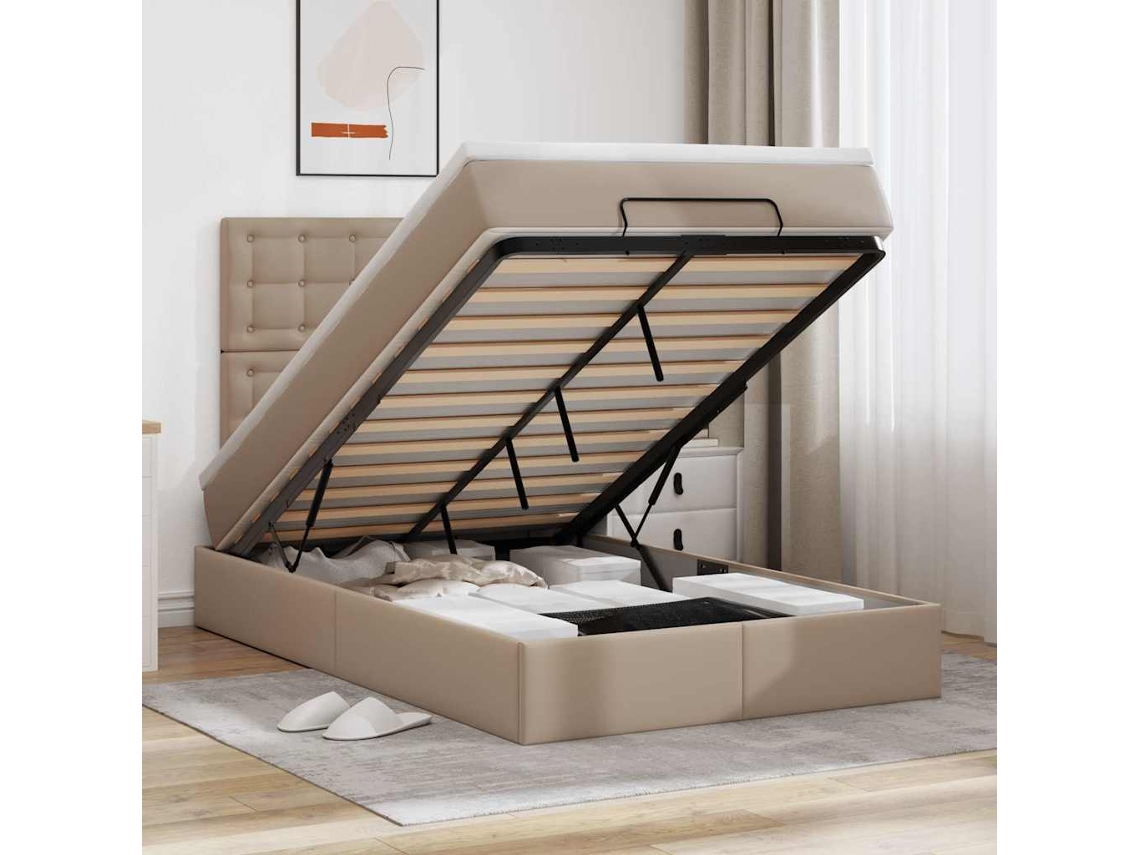 Vidaxl Estrutura De Cama Otomana Com Colchão Cappucino 120x200 Cm