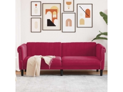 Vidaxl Sofá De 3 Lugares Veludo Vermelho Tinto