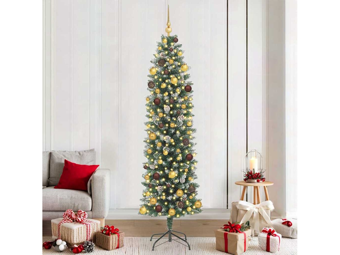 Vidaxl Árvore Slim De Natal Artificial Verde E Branco 210 Cm