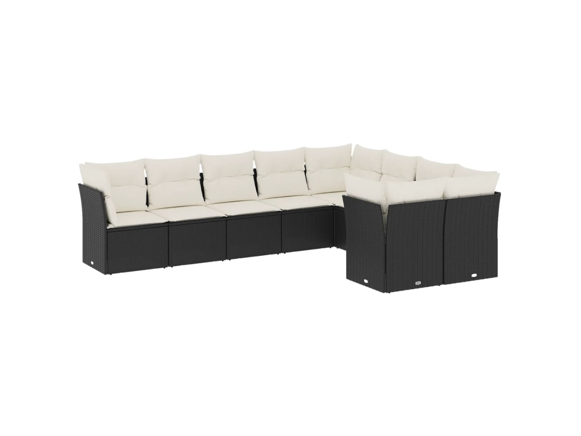 Conjunto de 9 Sofás para Jardim com Almofadões Vime Pe Preto MAISON EXCLUSIVE (9 pcs)