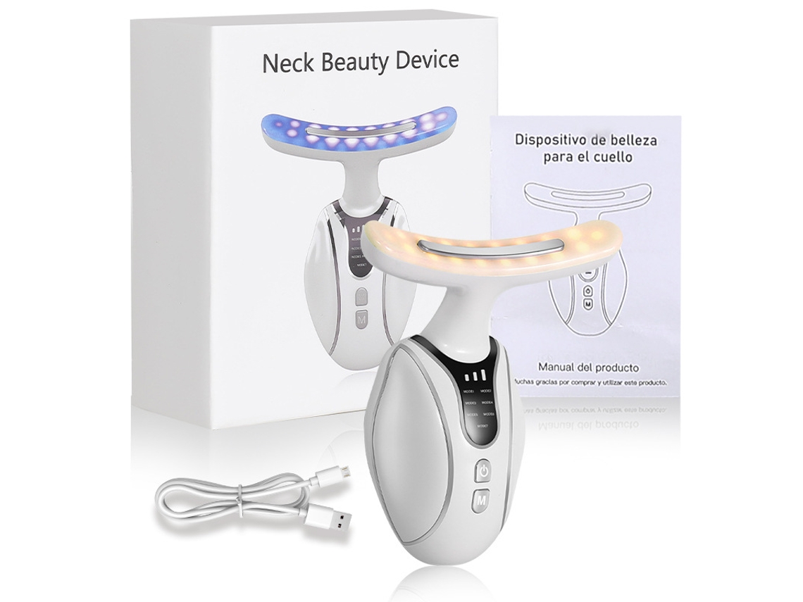 Massageador Facial Portátil Com Luzes Led De 7 Cores Para Potencializar O Cuidado Do Pescoço E Dos Ombros.