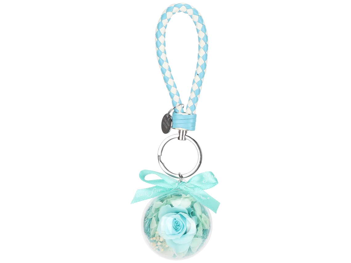 Chaveiro Redondo Azul com Flores Preservadas Creativo