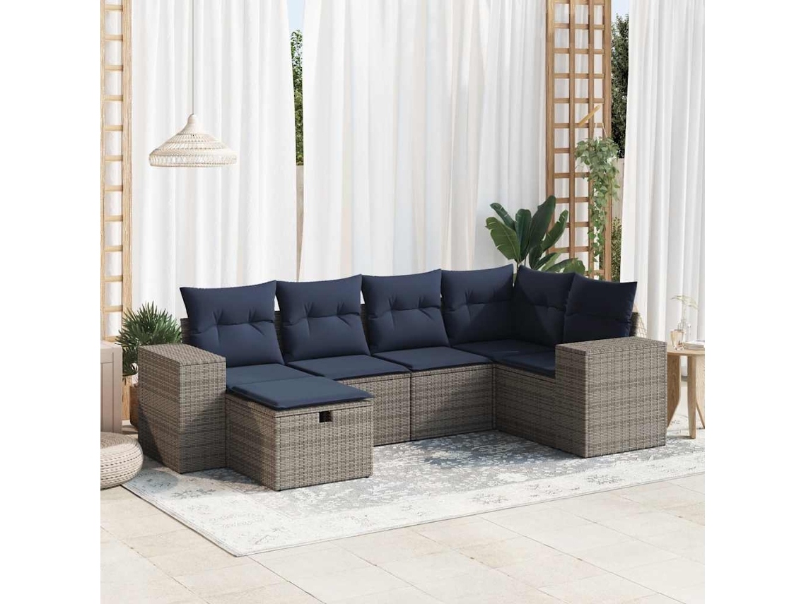 Vidaxl 6 Pcs Conjunto Sofás De Jardim Com Almofadões Vime Cinzento