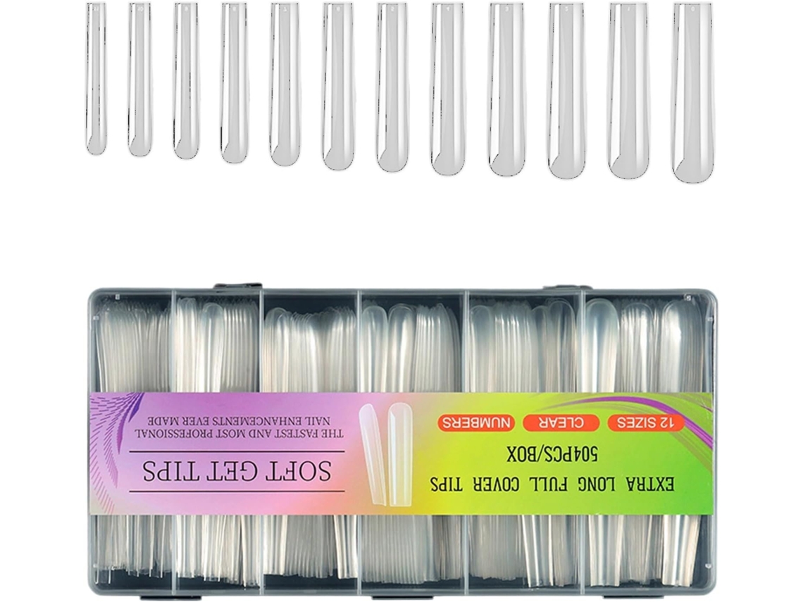 Conjunto de 504 unhas postiças SFUSHOS, gel transparente, extra longas