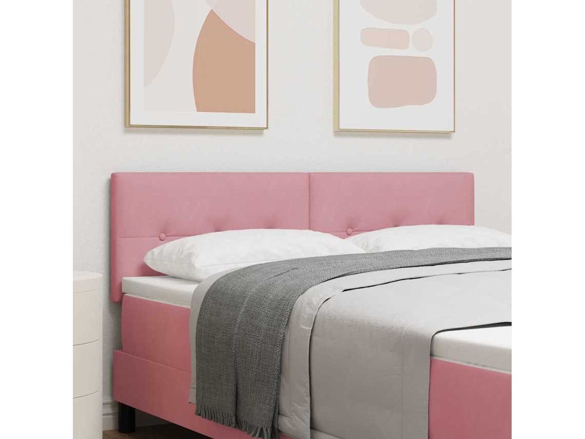 Vidaxl Cabeceira Led Com Fitas Led Manual Rosa 144 Cm Veludo