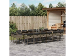 Vidaxl 17 Pcs Conj. De Jantar P/ Jardim C/ Almofadões Vime Pe Cinzento