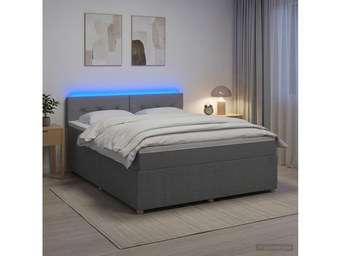 Vidaxl Cama Box Spring Com Colchão Cinzento-claro 180 X 200 Cm Tecido