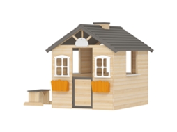 Casa De Jardim De Madeira Para Crianças De 3-7 Anos Com Janelas 2 Floreiras E 1 Banco 113x94x134,5 Cm