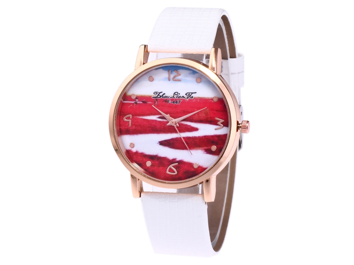 Relógio de Pulso Analógico de Liga Quartz com Dial Redondo Branco para Mulher