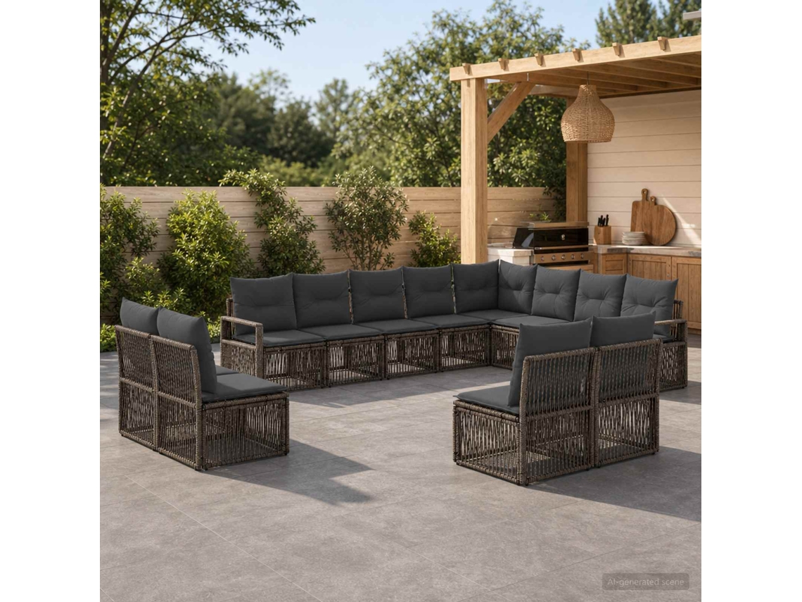 Vidaxl Conjunto De Sofá De Jardim 12 Unid. Cinzento Vime Pe