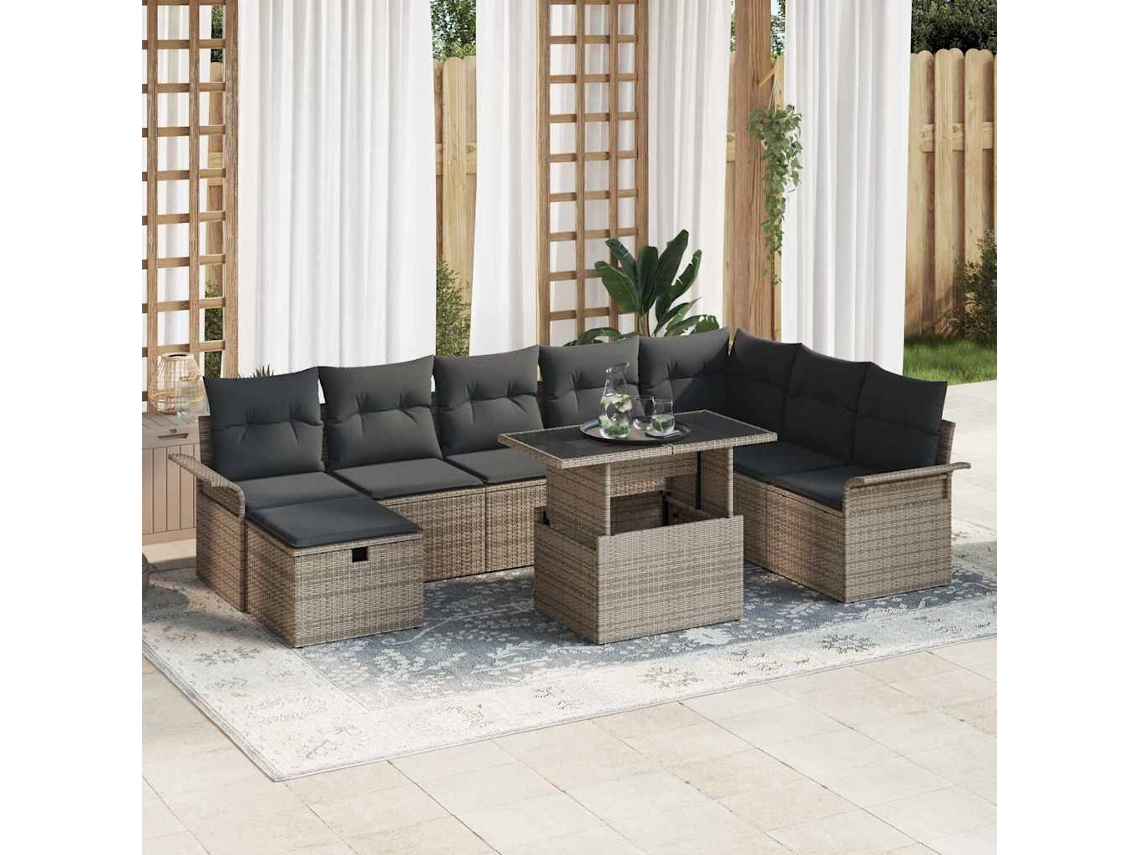 Vidaxl Conjunto De Sofá De Jardim 9 Unid. Cinzeto Vime Pe