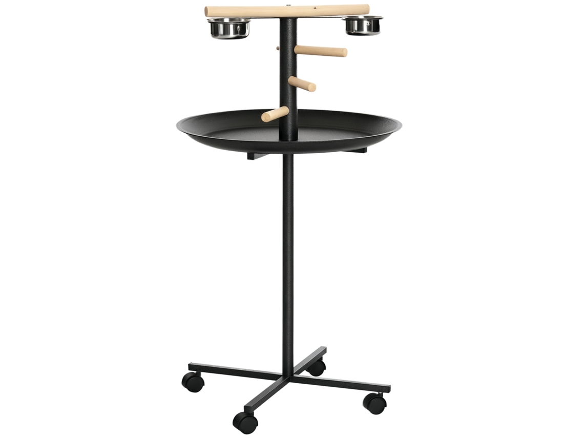 Comedouro para Pássaros Percagaio em Suporte com 4 Rodas, 2 Comedouros de Aço Inoxidável, Ø 60 X 111 Cm, Cinza Ge