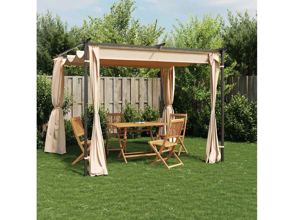 Vidaxl Gazebo Com Cortinas 3x3 M Aço Creme