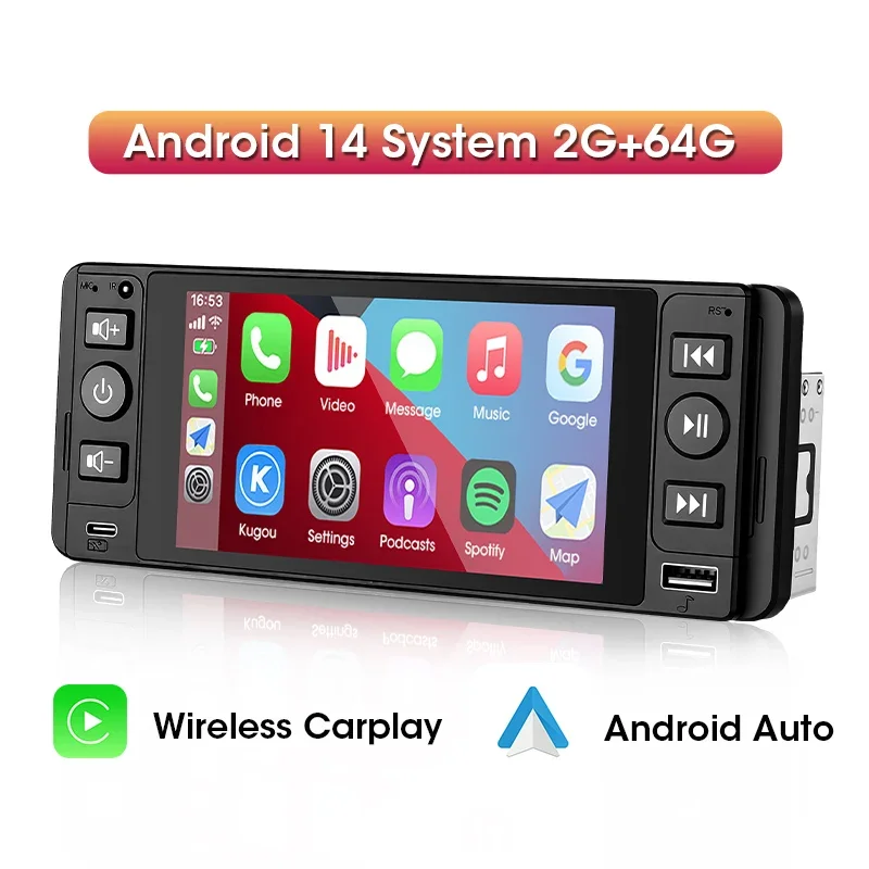 (android 2g/64g) Reprodutor Multimídia Automotivo De 5 Polegadas, Din Único, Carplay Sem Fio, Bluetooth Fm