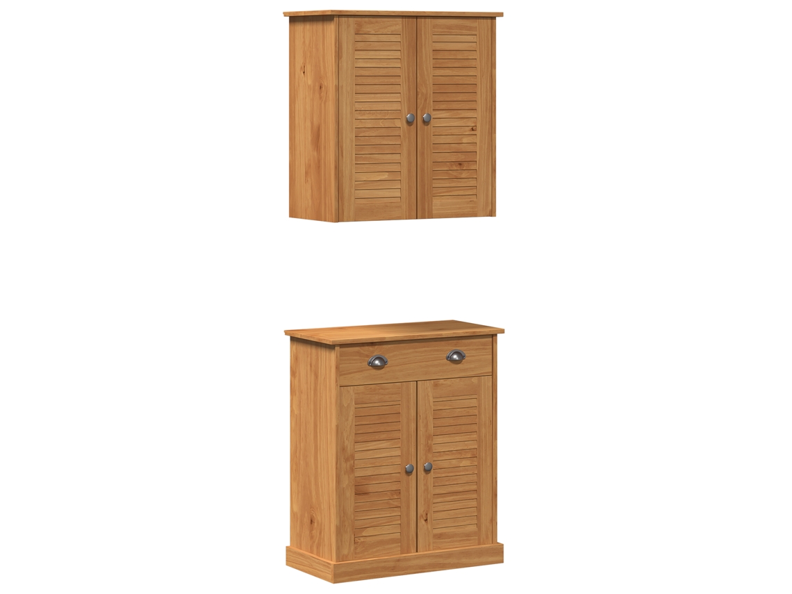 Conjunto 2 Conjunto De Banheiro Vidaxl Castanho Madeira De Pinho Maciça (67,5 X 34 X 80 Cm)