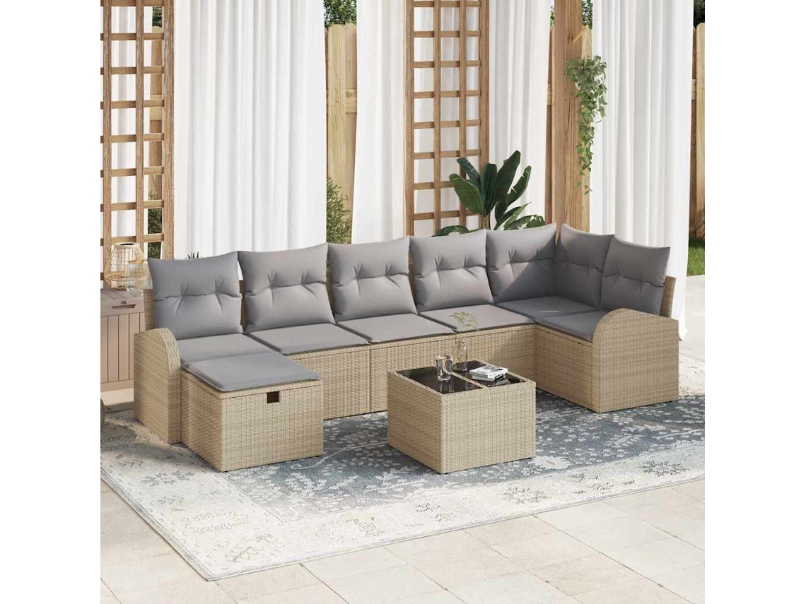 Vidaxl Conjunto De Sofás Com Almofada Bege E Cinza Claro Vime Pe