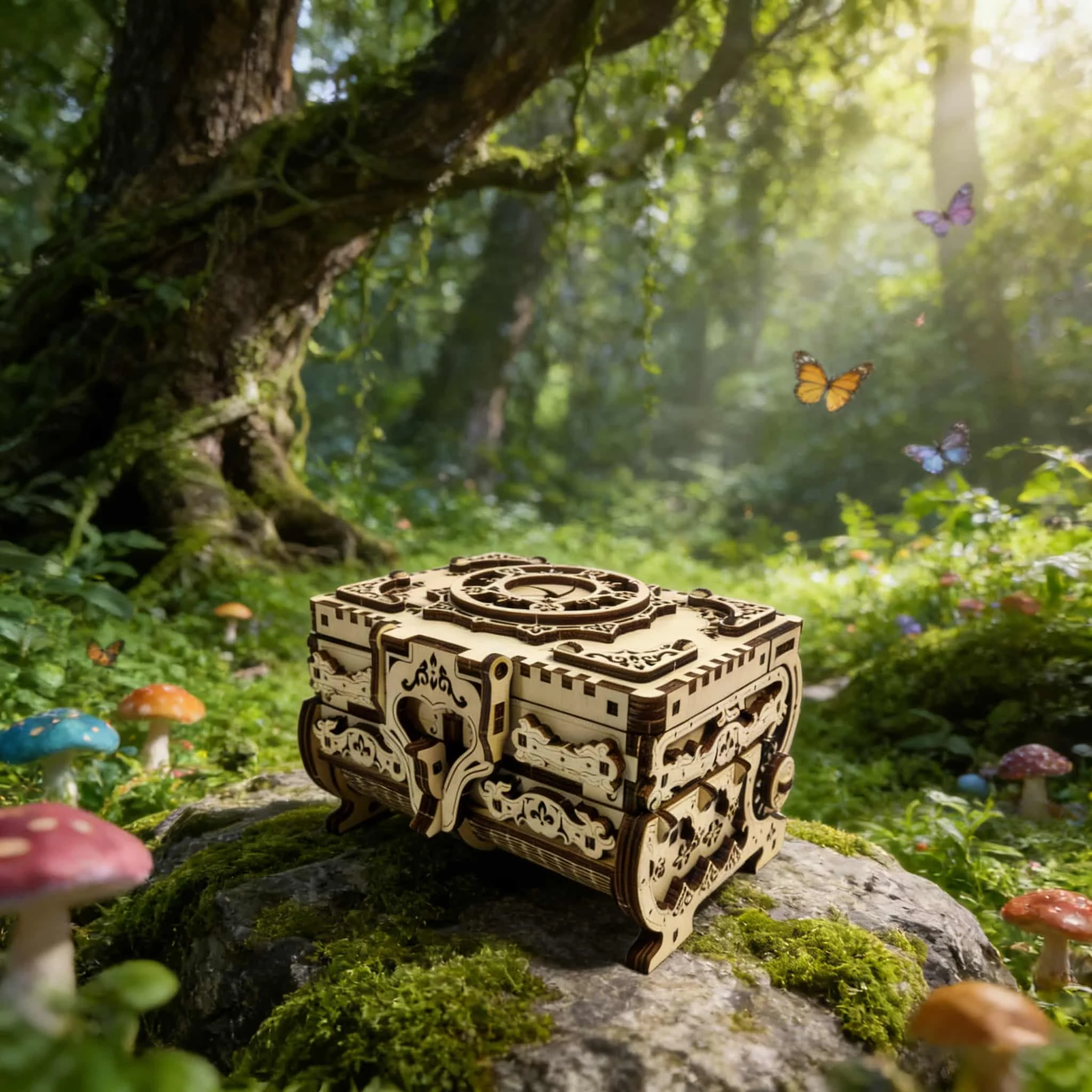 Modelo De Quebra-cabeça De Caixa De Música De Madeira 3d