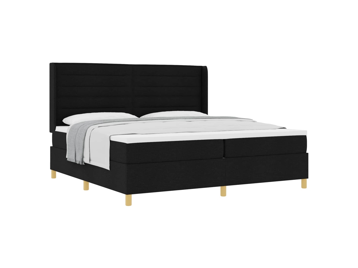 SYFAX™ Cama Box com Colchão com Cabeceira Preto 200 X 200 Cm Tecido