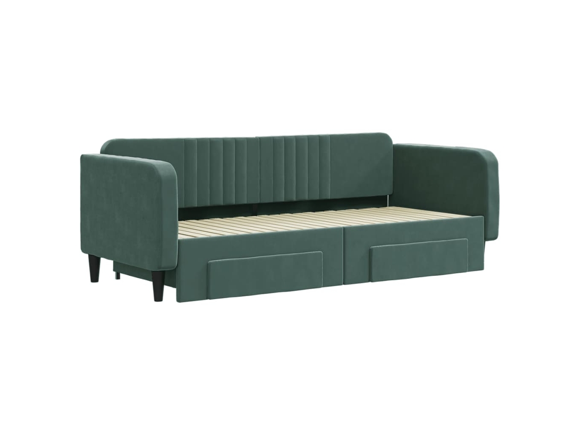 Sofá Cama C/ Gavetão E Gavetas 90x200 Cm Veludo Verde Escuro Lovely Home
